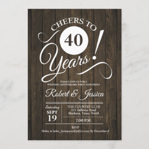 Invitación Aniversario de Bodas Rústico 40 años - Madera