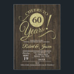 Invitación Aniversario de bodas rústico de 60 años - Madera d<br><div class="desc">Invitación de fiesta de aniversario rústico de 60 años con patrón de madera marrón oscuro y brillo dorado falso. ¡Salud por 60 años! Perfecto para una celebración elegante.
Por favor,  envíeme un mensaje si necesita una personalización adicional.</div>