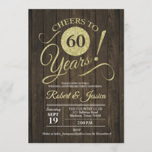 Invitación Aniversario de bodas rústico de 60 años - Madera d