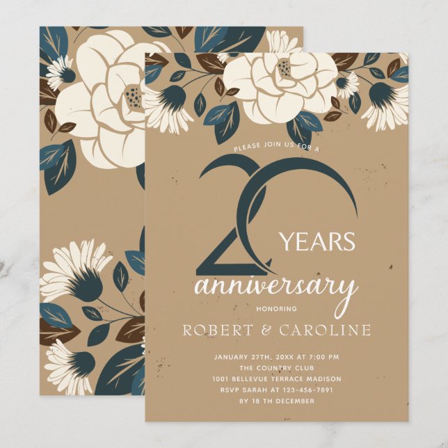 Invitación Aniversario de bodas rústico floral 20 (Anverso / Reverso)