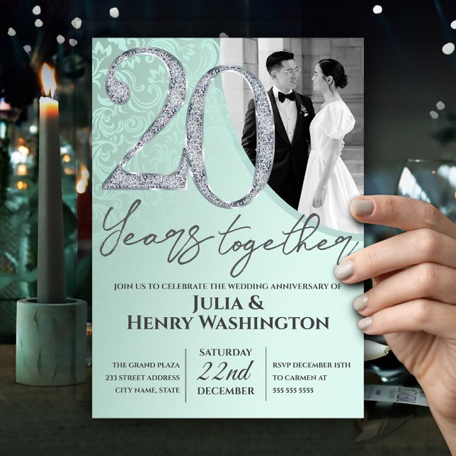 Invitación Aniversario de bodas verde menta y plata (Subido por el creador)