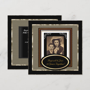 Invitación Aniversario de bodas vintage 50 negro sepia dorado