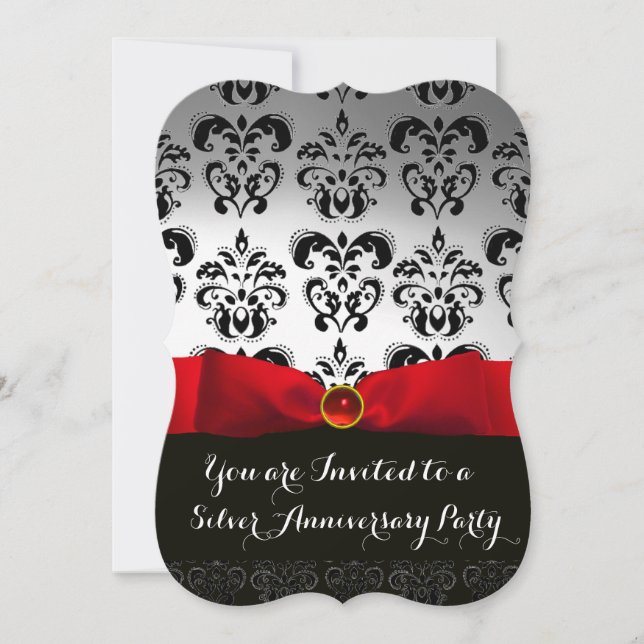 INVITACIÓN ANIVERSARIO DE BOW ROJO DE BOCA BLANCA NEGRO DAMAS (Anverso)