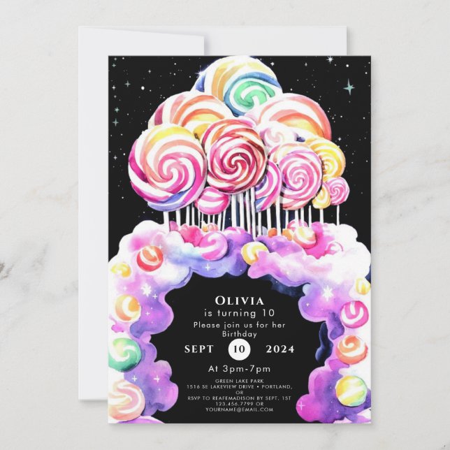 Invitación Aniversario de Candyland simple (Anverso)