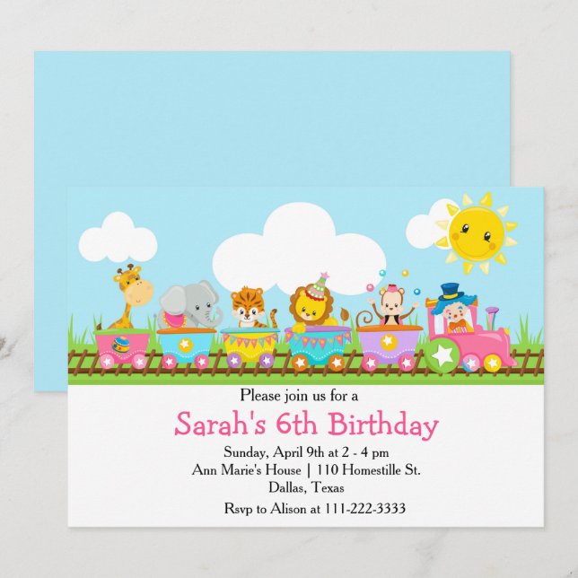 Invitación Aniversario de cumpleaños de niños en el circo ani (Anverso / Reverso)