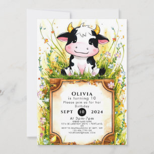 Invitación Aniversario de cumpleaños de vacas para niños extr