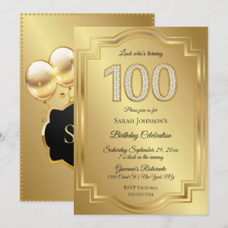 Invitación Aniversario de cumpleaños número 100 de oro y diam