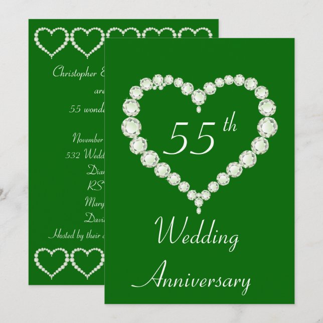 Invitación Aniversario de Diamante de Corazón de Esmeralda (Anverso / Reverso)
