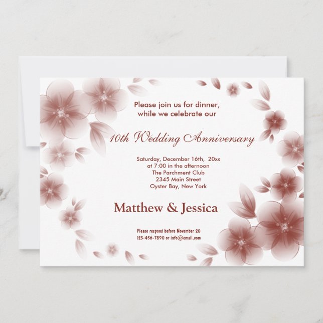 Invitación Aniversario de Flor de Cerezo Roja India (Anverso)