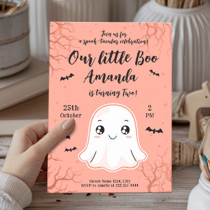 Invitación Aniversario de Halloween lindo con Fantasma Kawaii