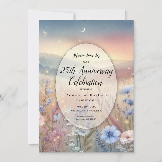 Invitación Aniversario de hito de susurros de flores silvestr (Anverso)