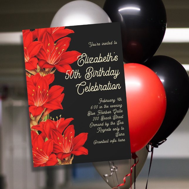 Invitación Aniversario de invierno Flores Amaryllis (Subido por el creador)