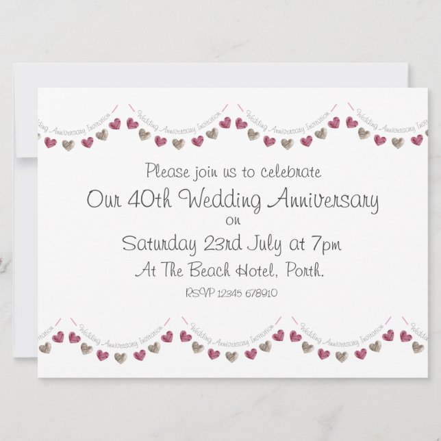 Invitación Aniversario de la 40.ª Boda de Ruby (Anverso)