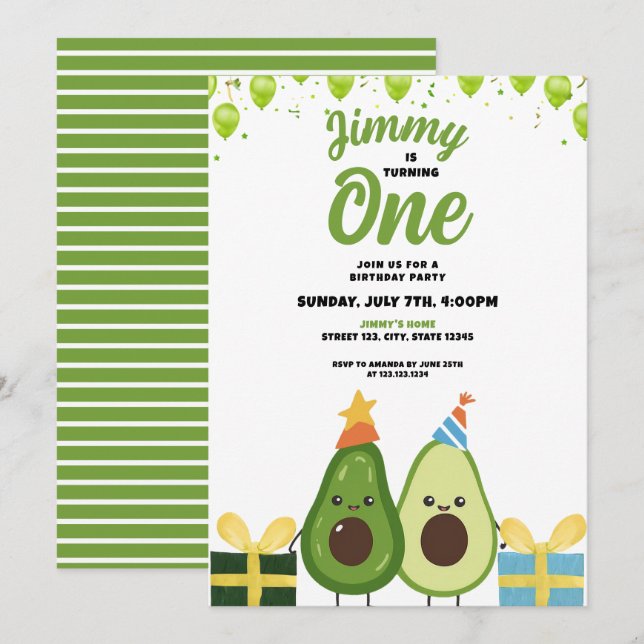 Invitación Aniversario de la abundante fruta verde (Anverso / Reverso)