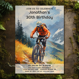 Invitación Aniversario de la acuarela de la bicicleta de mont
