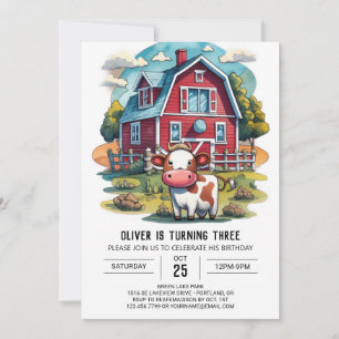 Invitación Aniversario de la acuarela de la vaca de corral