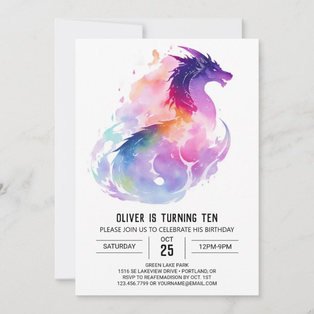 Invitación Aniversario de la acuarela del Dragon Magic Waterc (Anverso)