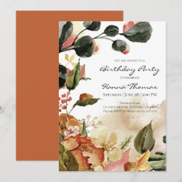 Invitación Aniversario de la acuarela floral rustica de otoño