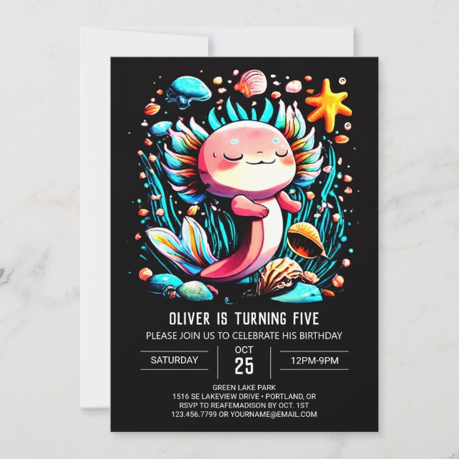 Invitación Aniversario de la acuarela mágica de Axolotl (Anverso)