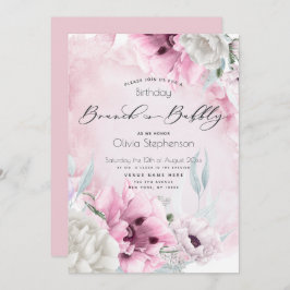 Invitación Aniversario de la adormidera rosa de acuarela