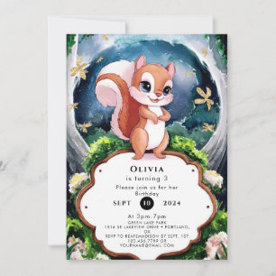 Invitación Aniversario de la ardilla de acuarela mágica