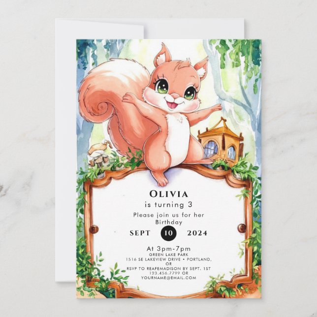 Invitación Aniversario de la ardilla de los bosques (Anverso)