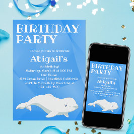 Invitación Aniversario de la ballena azul y blanco del océano