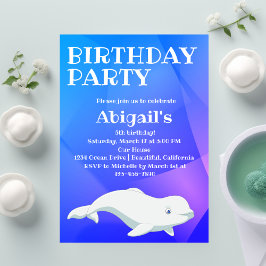 Invitación Aniversario de la ballena azul y rosa del océano Á