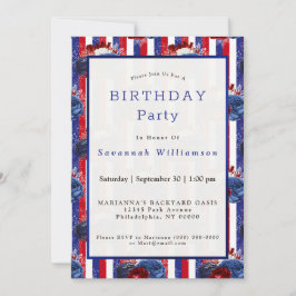 Invitación Aniversario de la Banda Azul Blanco Rojo Patriótic