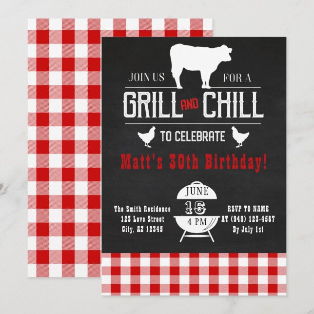 Invitación Aniversario de la barbacoa de Grill & Chill Invita (Anverso / Reverso)