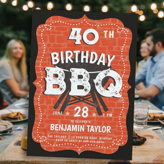 Invitación Aniversario de la barbacoa de los hombres Fiesta R (mens birthday party invitations backyard bbq barbeque rustic vintage country milestone personalized )