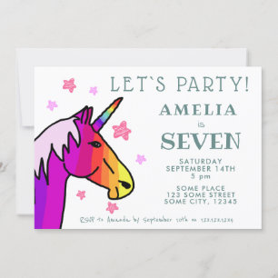 Invitación Aniversario de la bella estrella rosa de unicornio