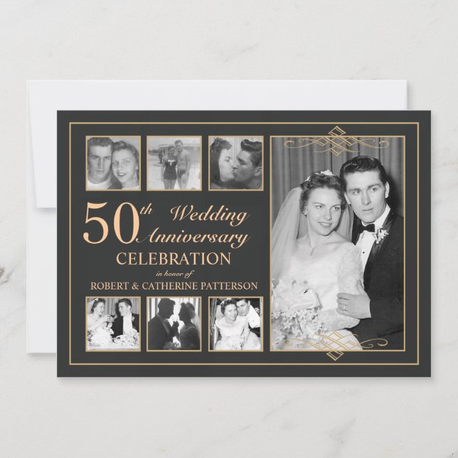 Invitación Aniversario de la Boda de fotografía clásica de or (Anverso)