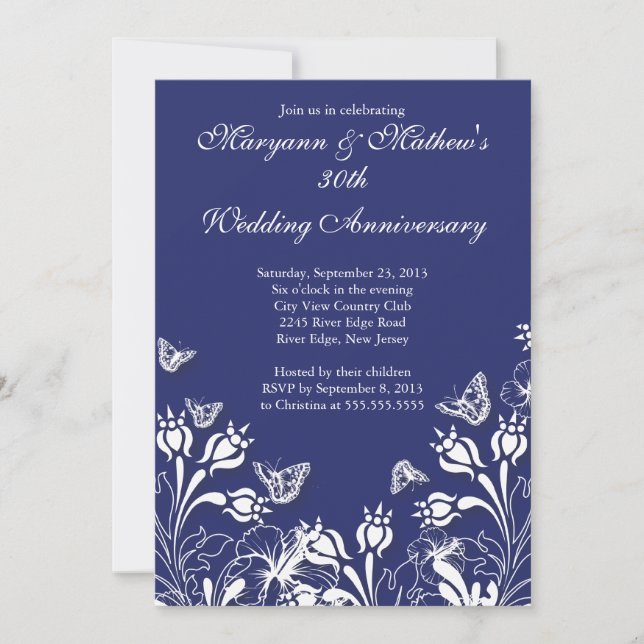 Invitación Aniversario de la boda de la mariposa de bonito (Anverso)