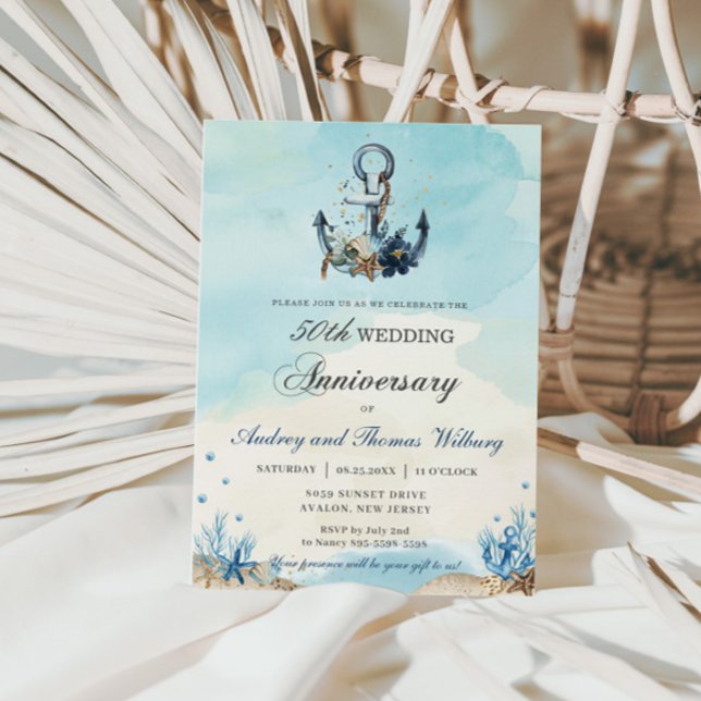 Invitación Aniversario de la boda de la moda Nautical Anchor  (Subido por el creador)
