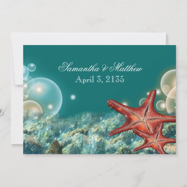 Invitación Aniversario de la boda de la playa de Starfish (Anverso)