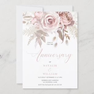 Invitación Aniversario de la Boda de Rosas con flores de Rubo