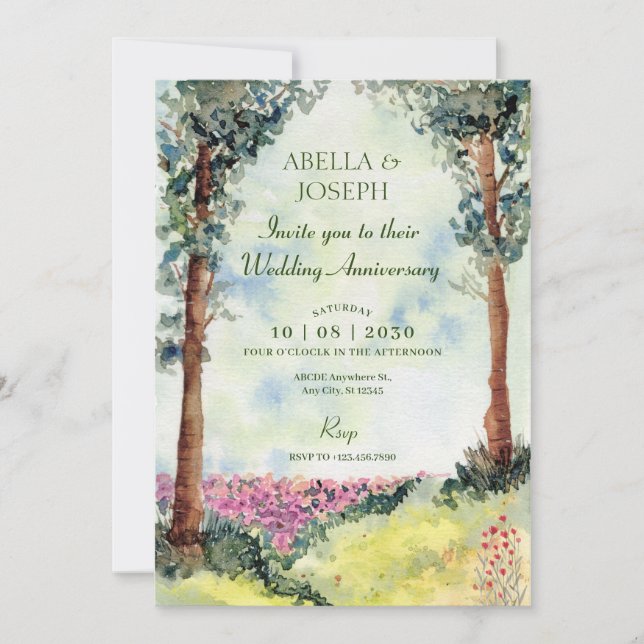 Invitación Aniversario de la boda de un jardín forestal de en (Anverso)
