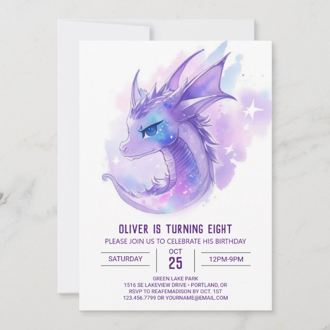 Invitación Aniversario de la búsqueda del dragón de un chico  (Anverso)