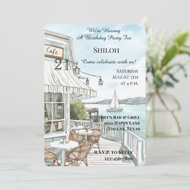Invitación Aniversario de la Cafe de la Costa del Océano (Anverso de pie)