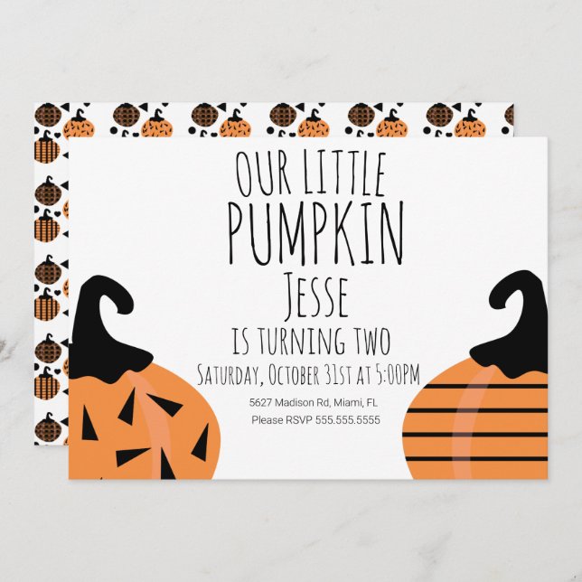 Invitación Aniversario de la calabaza de Halloween (Anverso / Reverso)