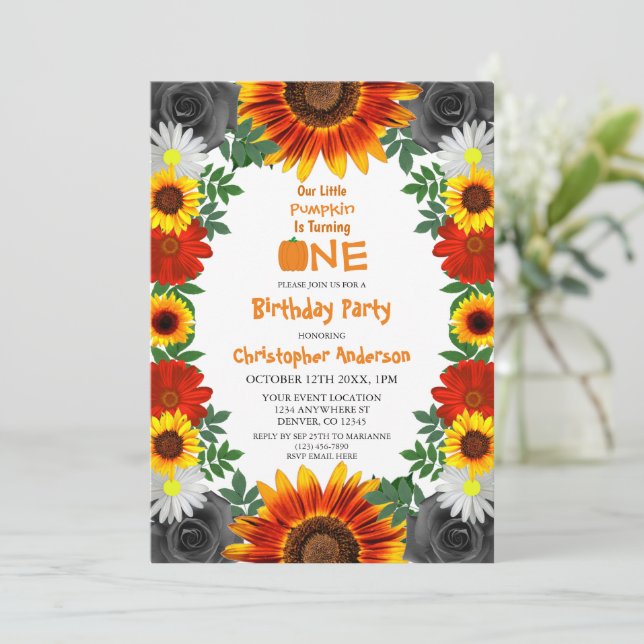 Invitación Aniversario de la calabaza floral de otoño (Anverso de pie)