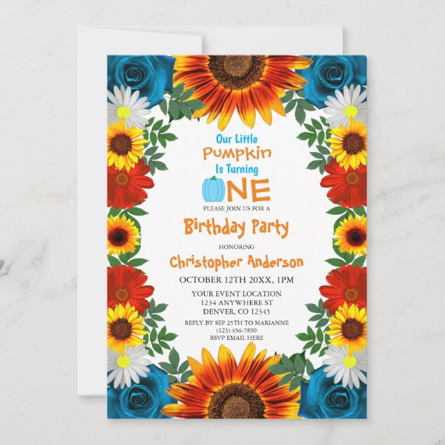 Invitación Aniversario de la calabaza floral de otoño (Anverso)