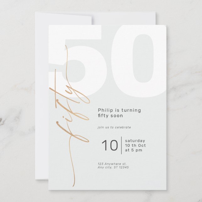 Invitación Aniversario de la caligrafía elegante de oro neutr (Anverso)