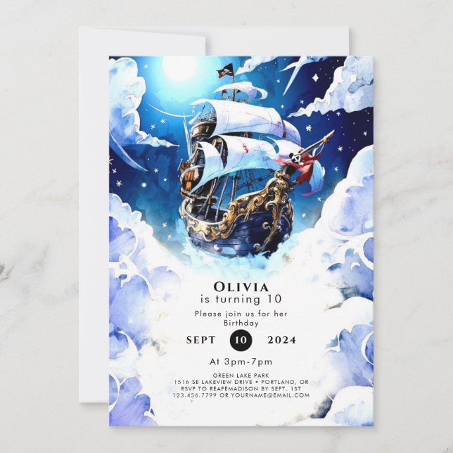 Invitación Aniversario de la caza pirata de tesoros encantado (Anverso)