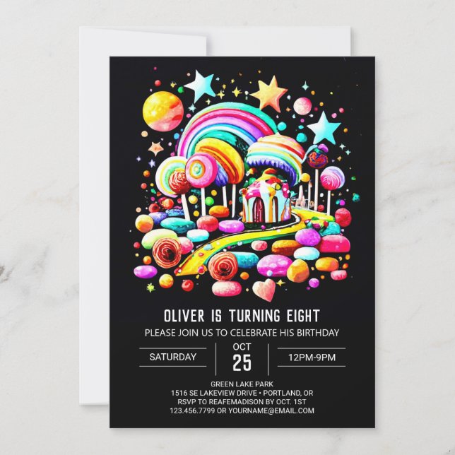 Invitación Aniversario de la celebración de Wonderland Sweet (Anverso)