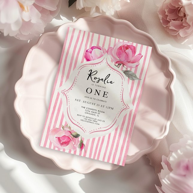 Invitación Aniversario de la Chica Abuela de Preppy Coquette (Preppy Coquette Girls Birthday Invitation)