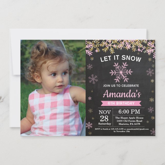 Invitación Aniversario de la Chica de oro rosado del copo de  (Anverso)