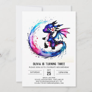 Invitación Aniversario de la chica digital del dragón majestu
