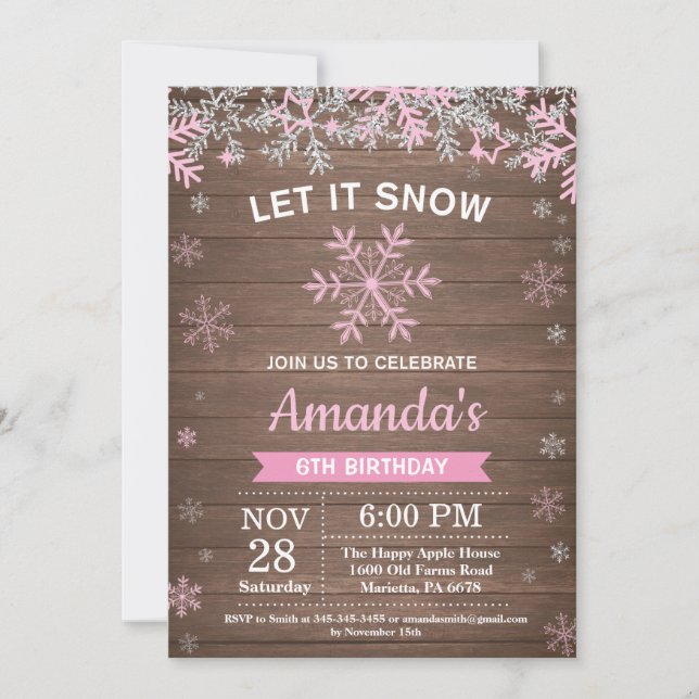 Invitación Aniversario de la Chica Rustic Winter Snowflake Pi (Anverso)